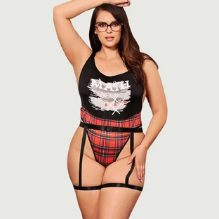 Schouderbandjes rood geruit Schoolmeisje Kostuum Plus Size - Large/X-Large