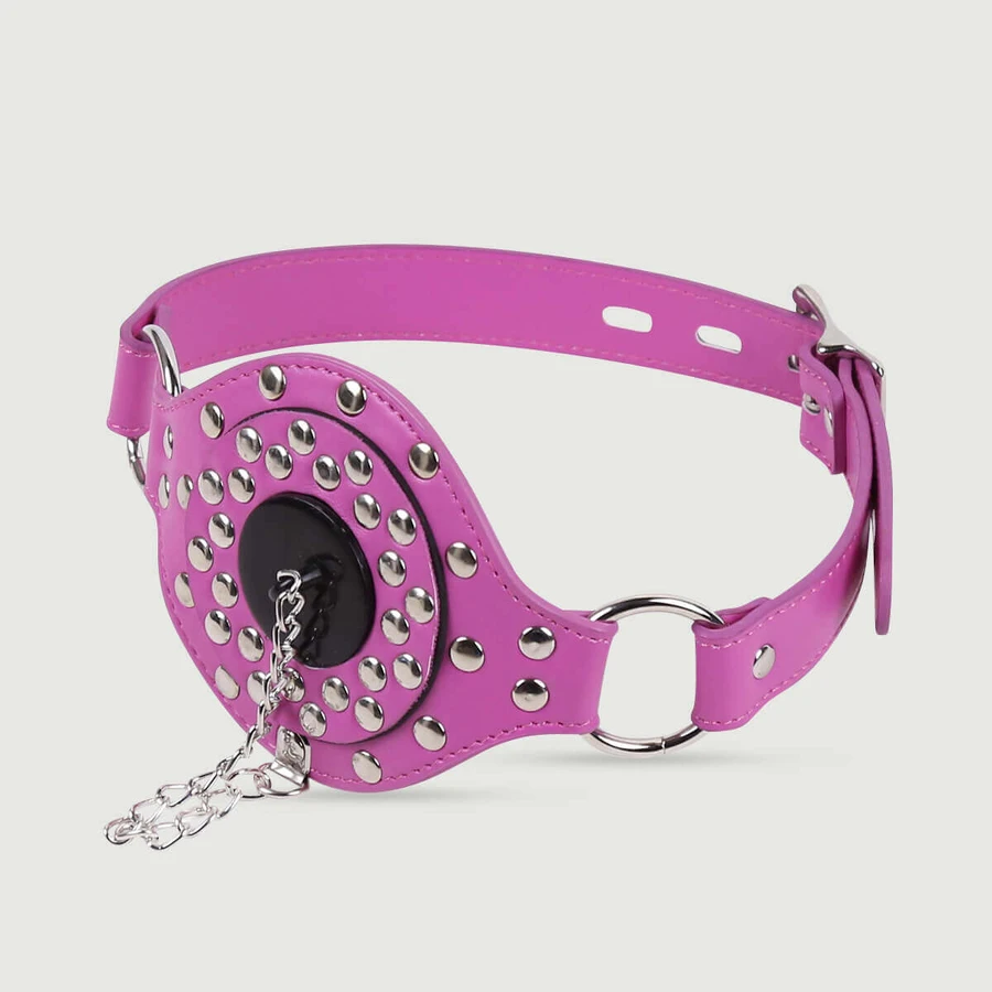 Lederknebel mit Nieten & O-Ring mit abnehmbarem Stecker - Pink