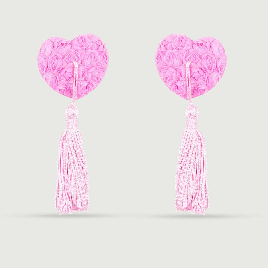 Nipple Pasties With Tulle Flowers & Tassels - Rose