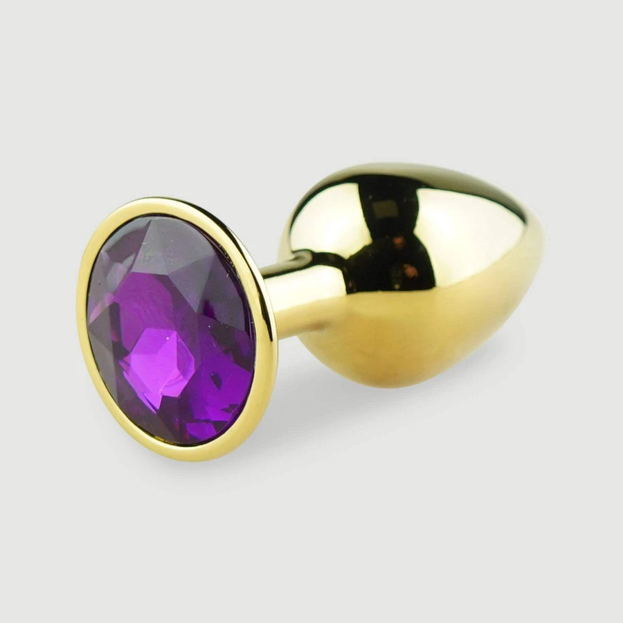 Anal Collection Small Metal Butt Plug with Round Jewel - Gold/Red