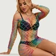 Rainbow Colorful Long Sleeve Fishnet Bodystocking - Multicolour - One Size