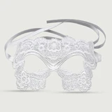 Lace Eye Mask With Floral Pattern & Satin Ribbons - White
