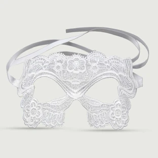 Kanten oogmasker met bloemenpatroon en satijnen linten - Wit