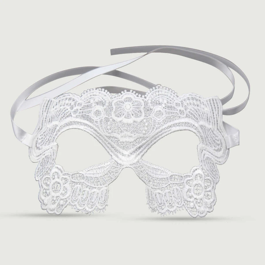 Kanten oogmasker met bloemenpatroon en satijnen linten - Wit