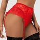 Sexy Spitzenstrumpfband mit Höschen - Rot - Einheitsgröße