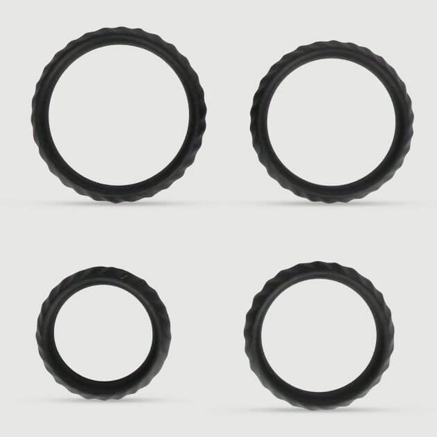 Vloeibare Silicone Flexibele Cock Ring Set Met Ribbels - Zwart