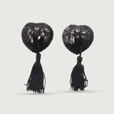 Sequin Nipple Pasties With Tassels - Black