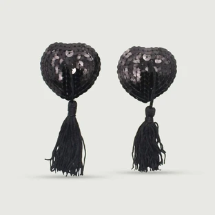 Sequin Nipple Pasties With Tassels - Black