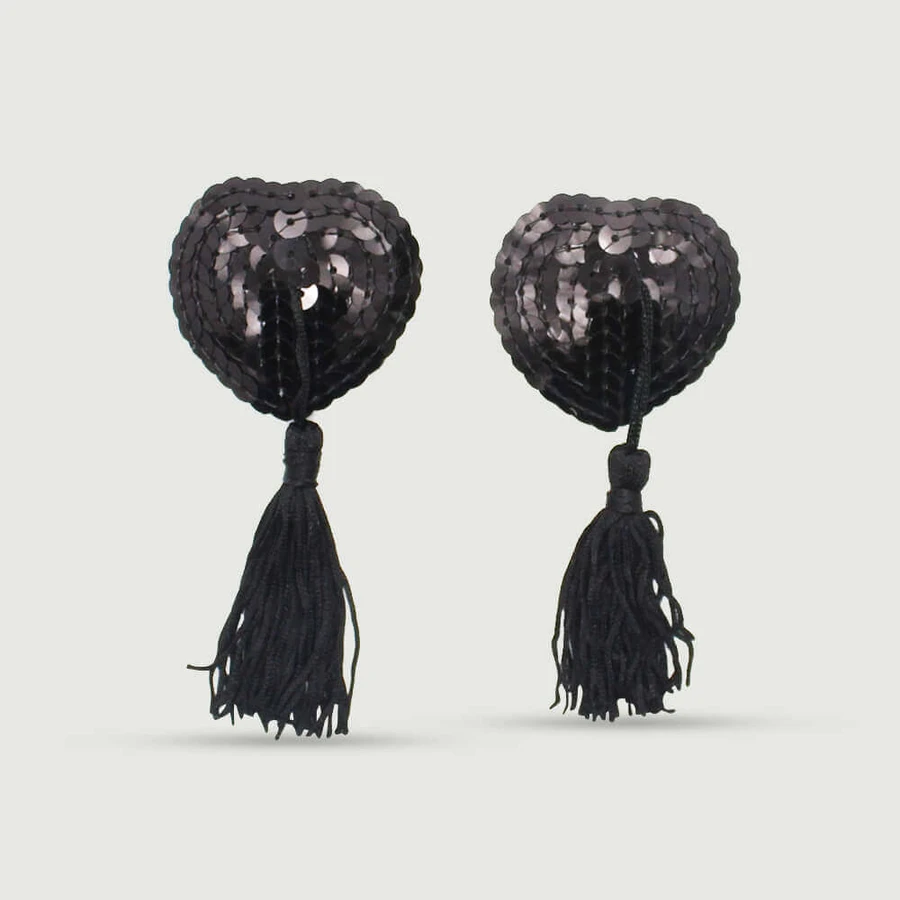 Sequin Nipple Pasties With Tassels - Black