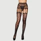 Pattern Crotchless Garter Stockings - Black - One Size
