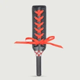 Leather Paddle With Laces & Plaid Handle - Black/Red