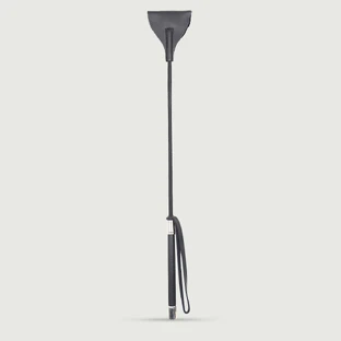 Curea de călărie cu vârf lat și mâner din piele 53 cm - negru