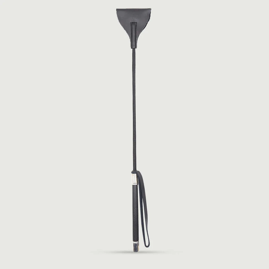 Curea de călărie cu vârf lat și mâner din piele 53 cm - negru