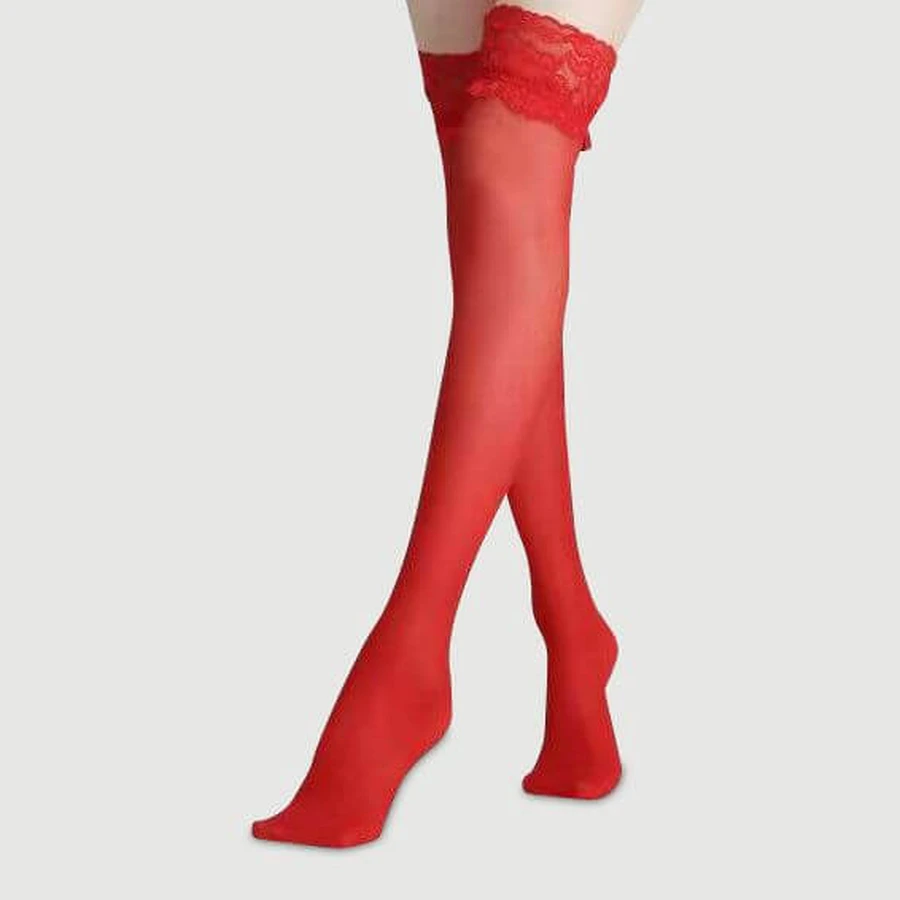 Sensual Look Stockings With Lace - Red - Small