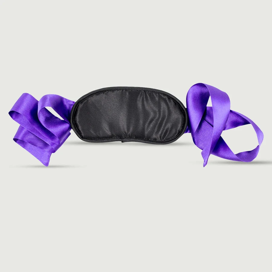 Satin Blindfold Mask With Ribbons - Black