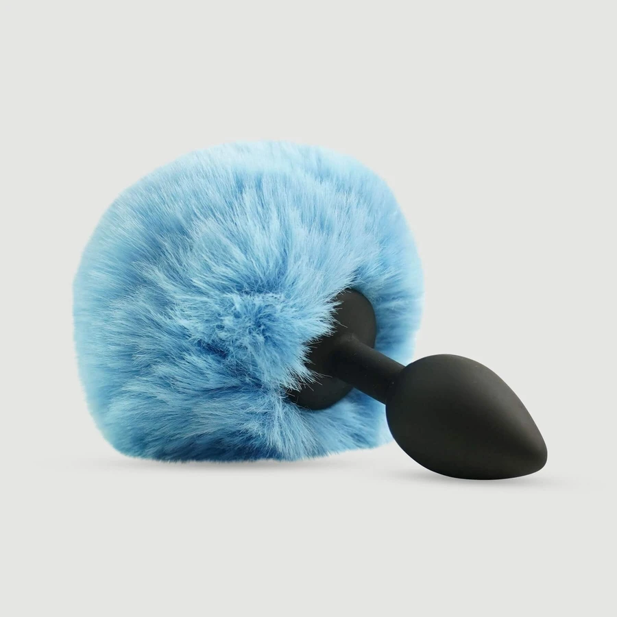 Beginner's Small Silicone Bunny Tail Butt Plug - Blue