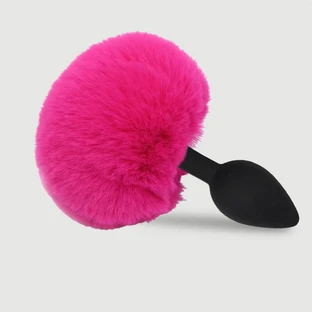Großer Bunny Tail Butt Plug aus Silikon für Anfänger - Fuchsia