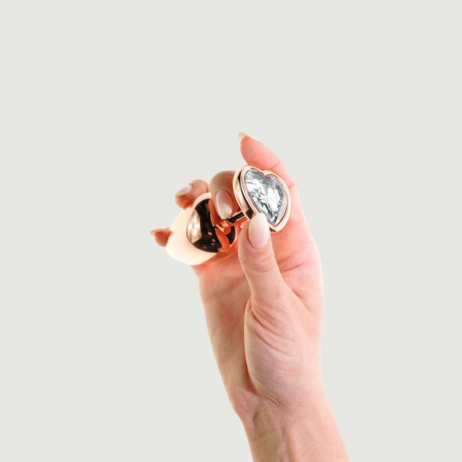 Anal Collection Large Butt Plug Metal with Heart Jewel - Pink/Transparent
