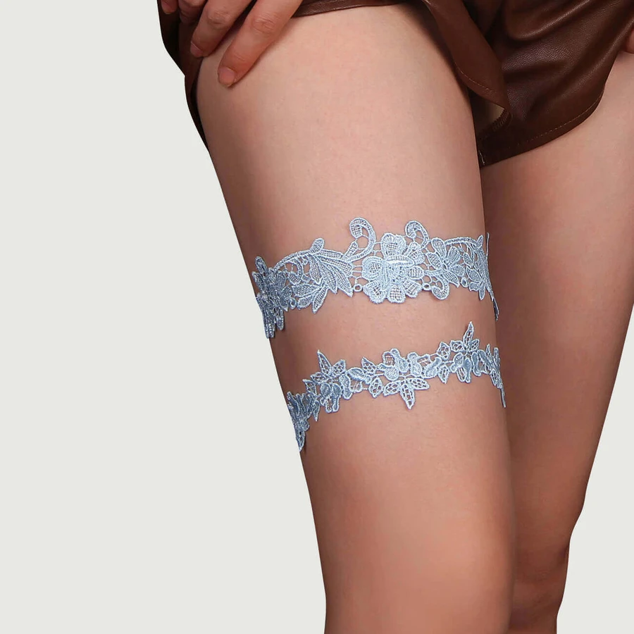 Floral Lace Bow Leg Ring - Blue - One Size