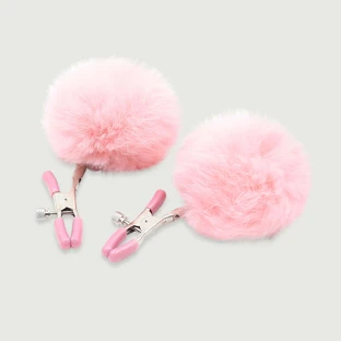 Pinzas ajustables para pezones con pompones de piel - Rosa