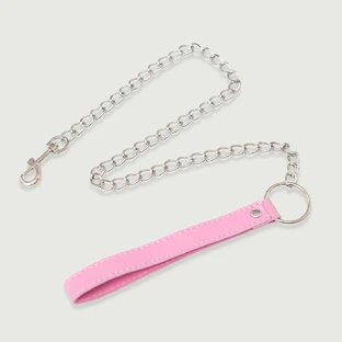 Laisse en chaîne avec poignée en cuir - Rose