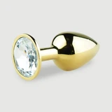 Anal Collection Small Metal Butt Plug with Round Jewel - Gold/Transparent