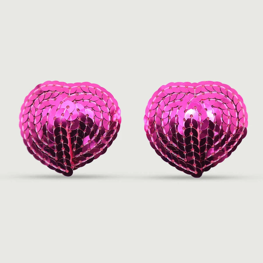 Sequin Heart Shaped Nipple Pasties - Fuchsia