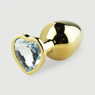 Anal Collection Medium Metall Butt Plug mit Herz-Juwel - Gold/Transparent