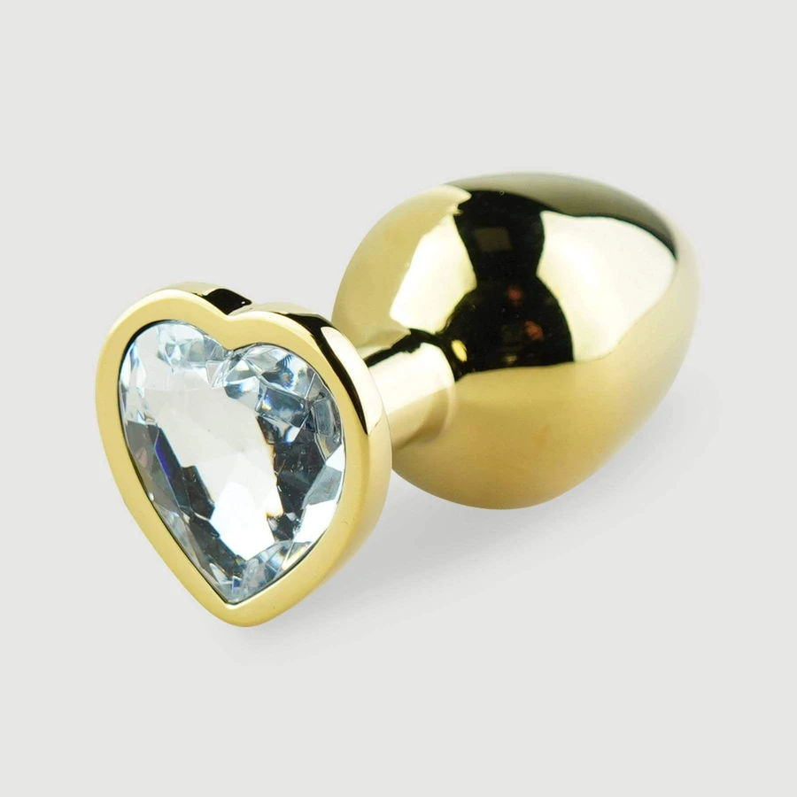 Anal Collection Medium Metall Butt Plug mit Herz-Juwel - Gold/Transparent