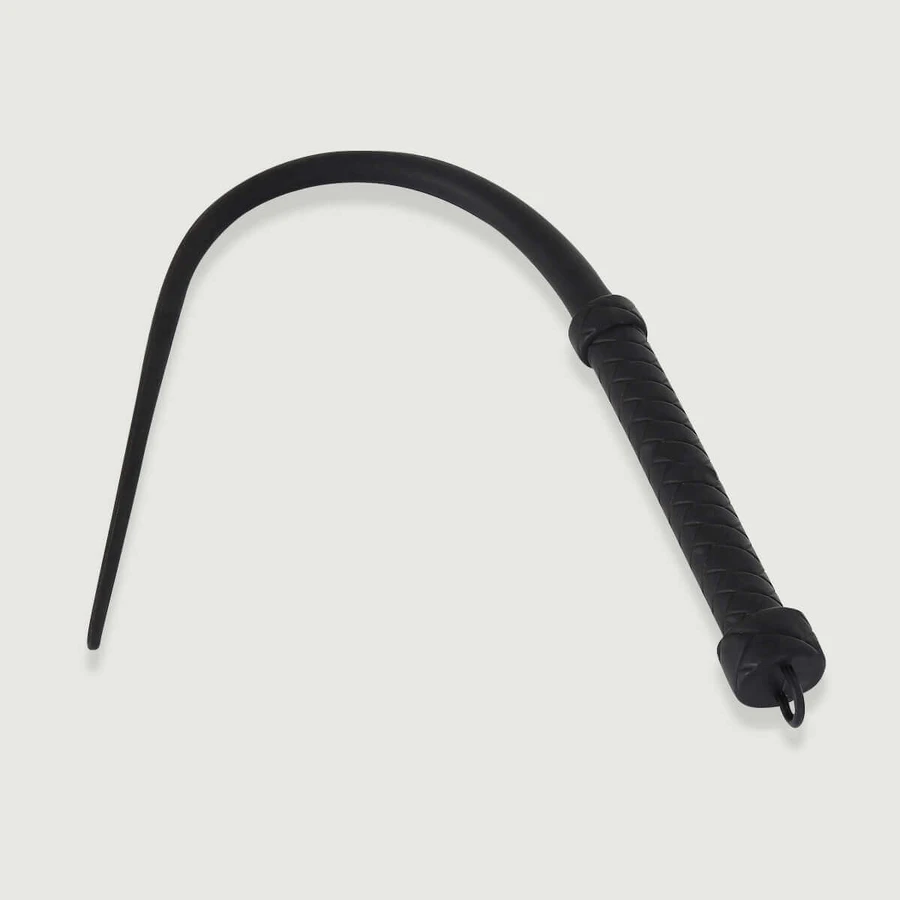 Flogger mit langem Schwanz und strukturiertem Griff - Schwarz