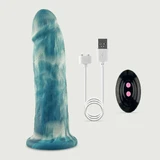 Consolador realista con bolas y ventosa de silicona líquida de 22 cm que se calienta y vibra - Verde