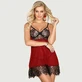 Sexy Spleißen schiere Wimpern trimmen Spitze zurück geteilt Babydoll Set mit Bügel - Rot - Einheitsgröße