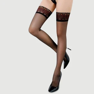 Bas à plumes avec motif en dentelle - noir - taille unique