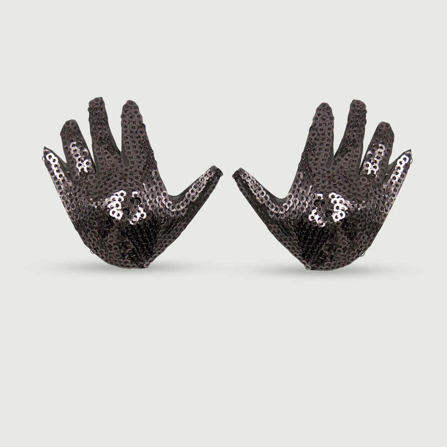 Pâte à tétons en forme de main avec paillettes - Noir