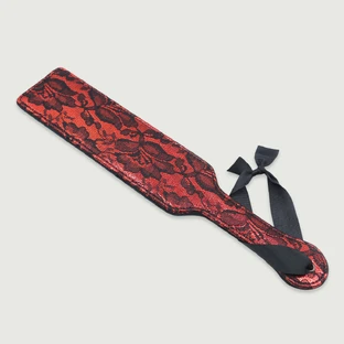Leather Paddle With Lace & Satin Ribbon - Red/Black