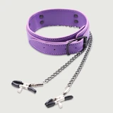 Collar de Cuero con Pezoneras y Cadenas - Morado