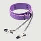 Collier en cuir avec pinces à tétons et chaînes - violet