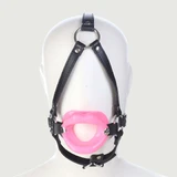 O Ring Gag cu buze din silicon și curea pentru maxilar - roz