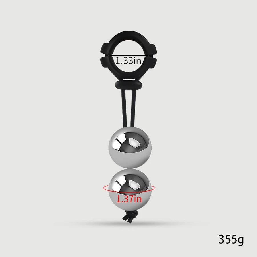 355g Silicone Cock Ring with 2 Balls - Black