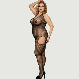Plus Size Mystery Pattern Net Bodystocking - Black - Large/X-Large
