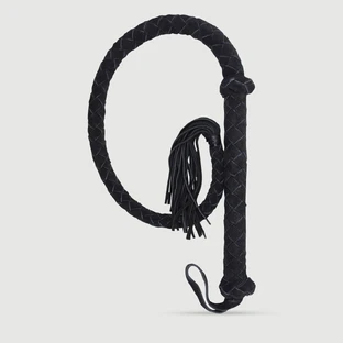 Braided Bullwhip With Wrist Loop & Tassel End - Black