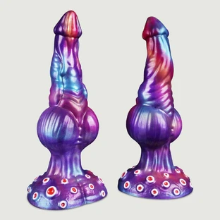Consolador de silicona líquida Monster curvo con bolas y ventosa 24 x 4,7 cm - Multicolor