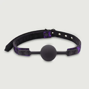Gag With Silicone Ball & Glitter Strap - Black/Purple