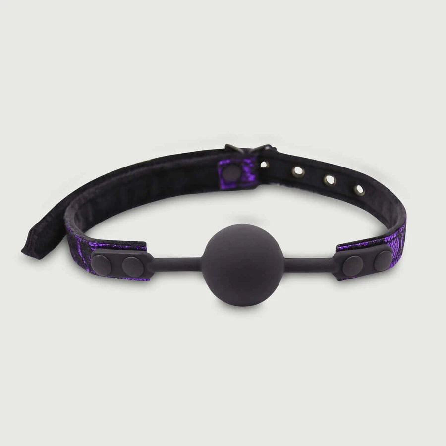 Gag With Silicone Ball & Glitter Strap - Black/Purple