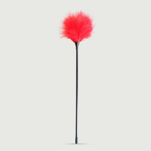 Long Tickler With Soft Feathers & Black Handle - Red