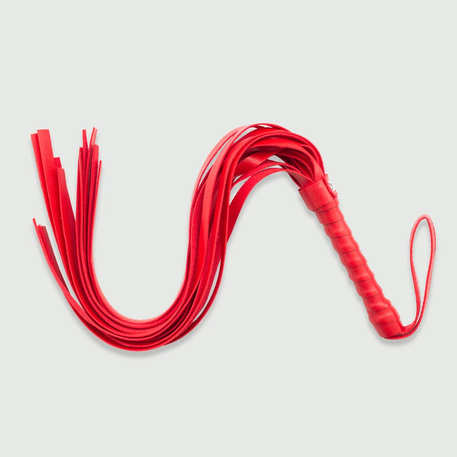 Flogger con colas de cuero y mango brillante - Rojo