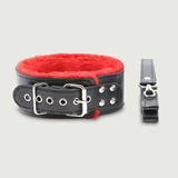 Halsband met riem en bontvoering - Rood/Zwart