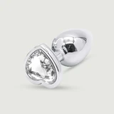 Anal Collection Grote Metalen Butt Plug met Hartjuweel - Zilver/Transparant