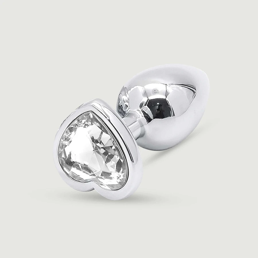 Anal Collection Großer Metall Butt Plug mit Herz-Juwel - Silber/Transparent