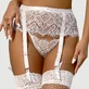 Eyelash Lace High Waist Metal Button Garter Belt Panty - White - One Size
